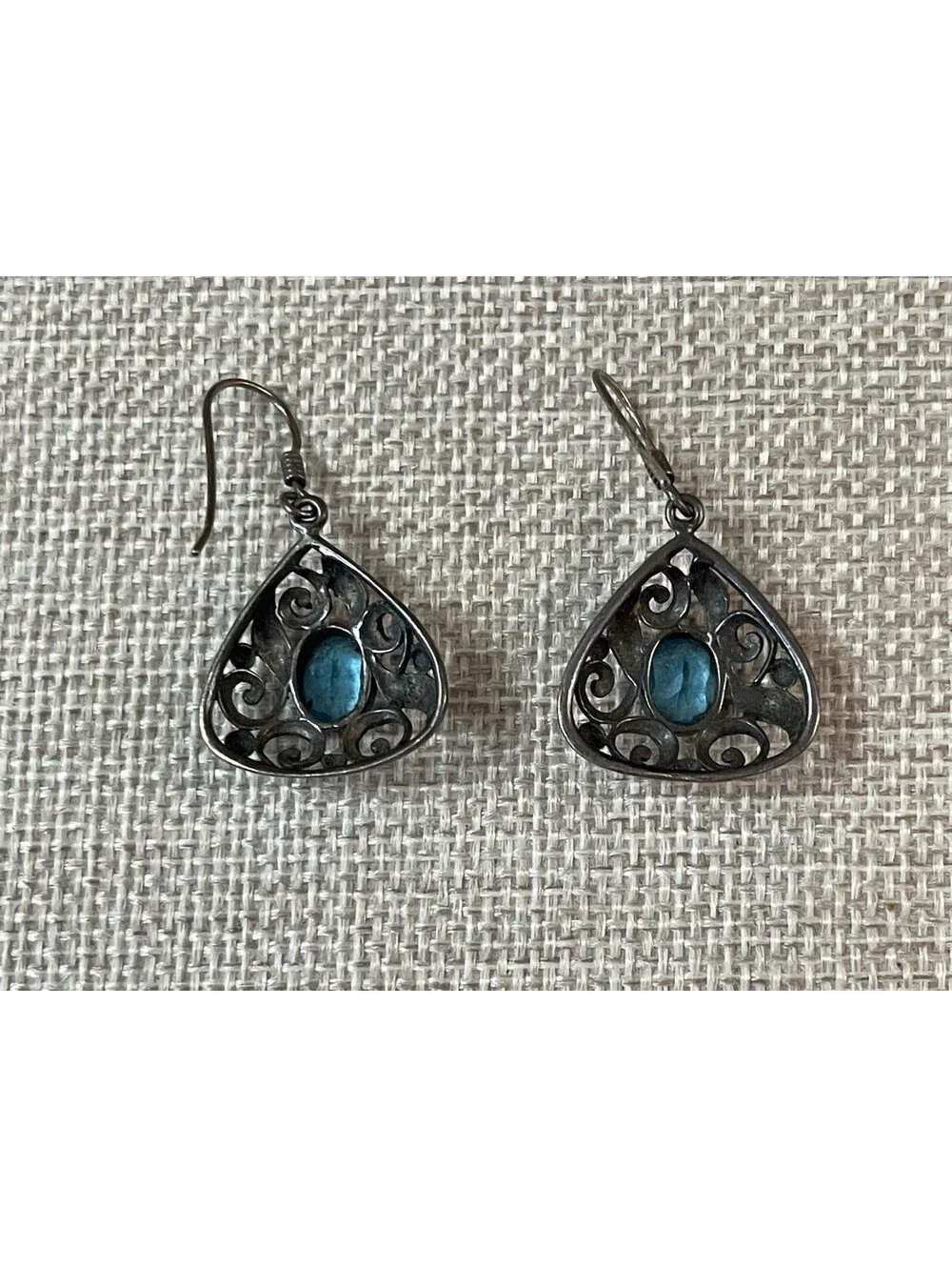 VTG Sterling Silver London Blue Topaz Filigree Drop Earrings 925 !!